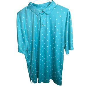 Pro Tour Polo Shirt Turquoise Blue Golf Lightweight Palm Leaf Size L Coolplay